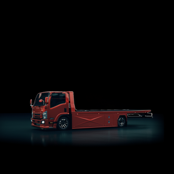 صورة جانبية لسطحة حمراء فارغة ومجهزة